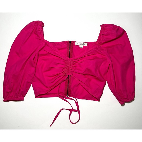 Vine and Love Hot Pink Puff Sleeve Crop Top - Picture 1 of 2